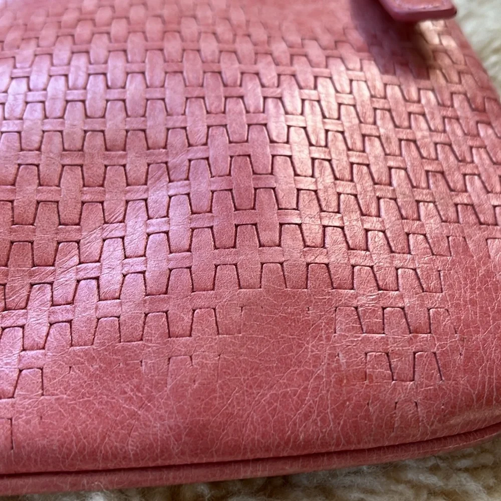 Sabina Pink Genuine Leather Clutch w/weave style design 11.5”Long x 5-3/4”Wide